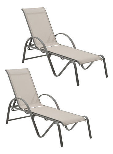 Kit 2 Chaise Búzios Amêndoa Alumínio Tela Bege