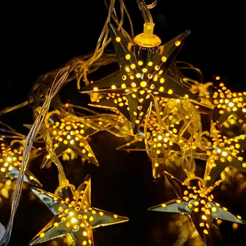 Imagen 2 de 10 de Guirnalda Estrellas Led Cálidas 2m Decoracion Navidad