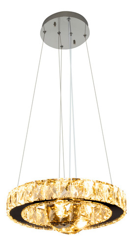Lustre Duplo 2 Aros Cristal Legítimo Sala Jantar Pendente Led 24w Tokyo Redondo Aço Inox 130x30cm