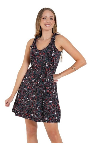 Vestido Curto Feminino Evasê Estampado Com Alça De Amarrar