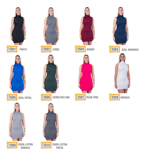 Vestido Curto Com Gola Alta Regata Colado Canelado Tubinho