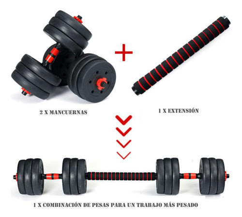 Set Mancuernas Ajustables 30kg + Union + Barra