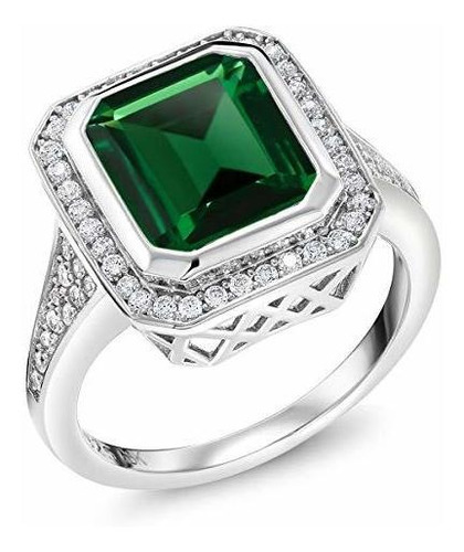 Anillo De Plata 925 Con Esmeralda Verde Nano