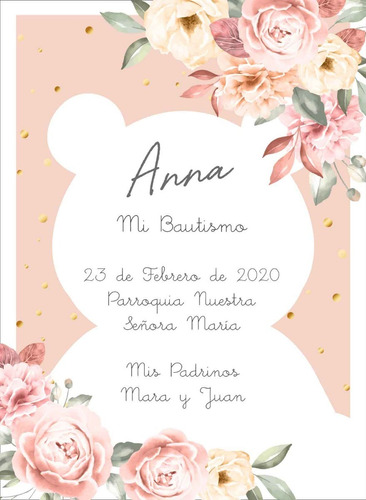 Invitación Estampa Tarjeta Bautismo Primer Año Imprimible