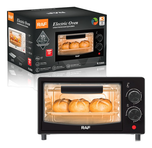 Horno Eléctrico De Mesa Negro Tostador 12l  Raf R5305b 800w