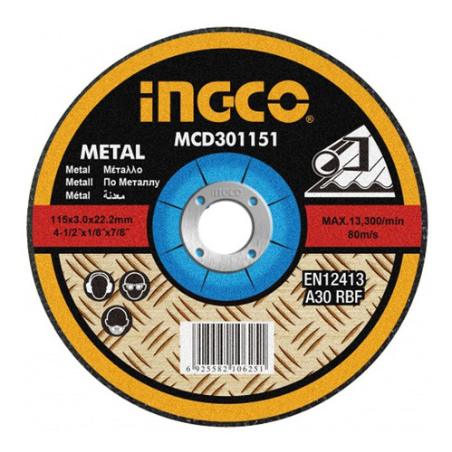 Pack 5 Discos De Corte Para Metal 115mm 3mm 41/2 Ingco 