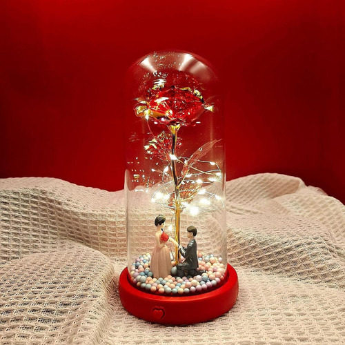 Rosa Iluminada En Cúpula De Cristal, Regalo De , Rojo