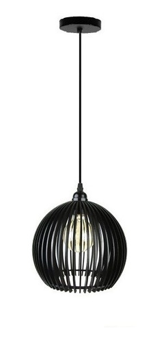 Lampara Colgante 60w E27  Cain Wood Color Negro Pierrot