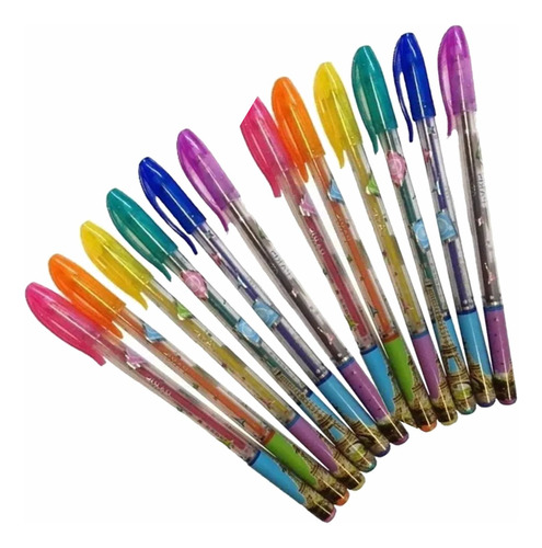 Boligrafos Roller Gel Glitter X 12 Unidades En Estuche