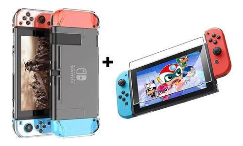 Kit X5 Funda Nintendo Switch: Carcasa 3 Partes  + Vidrio Templado 9h