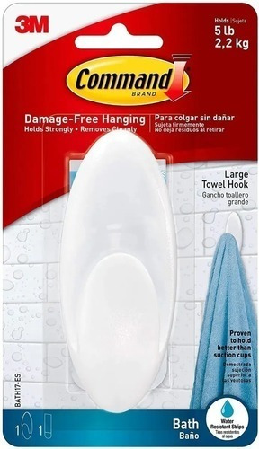 Gancho Percha Baño Toalla Grande Oval Pared 3m Command 2,2kg