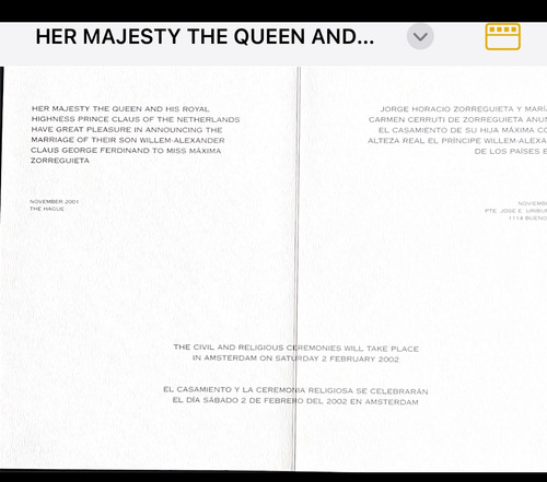 Autógrafos Originales 4 Firmas Rey Y Reina Máxima Holanda (Usado)