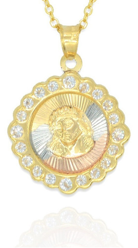 Medalla Divino Rostro Jesús Flor. Oro Laminado 14k Religiosa