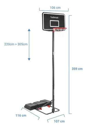 Aro Basquetbol Negro Ajustable De 2.2 A 3.05