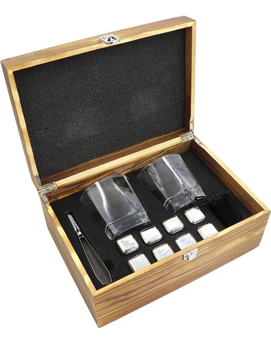 Set 2 Vasos Para Whiskey 80 Ml + 8 Rocas De Acero Inoxidable