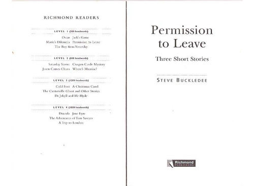 Permission To Leave And Another Stories - Steve Buckledee (Usado)