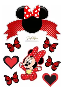 Topo De Bolo Personalizado Topper Minnie Vermelha Baby