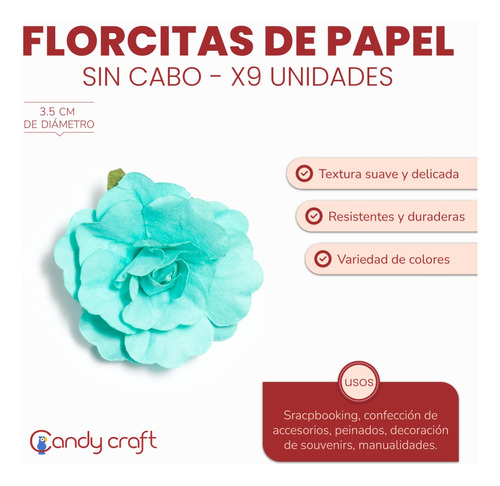 Flores Artificiales De Papel 3,5cm Sin Cabo X9 Unidades