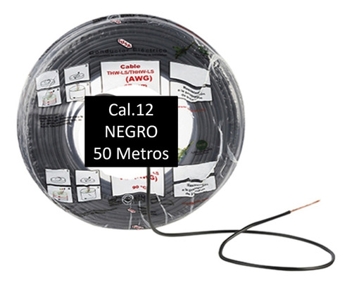 Imagen 1 de 1 de Bolsa 50 Mts Cable Iusa Negro Thw Cal 12 Awg 100%cobre