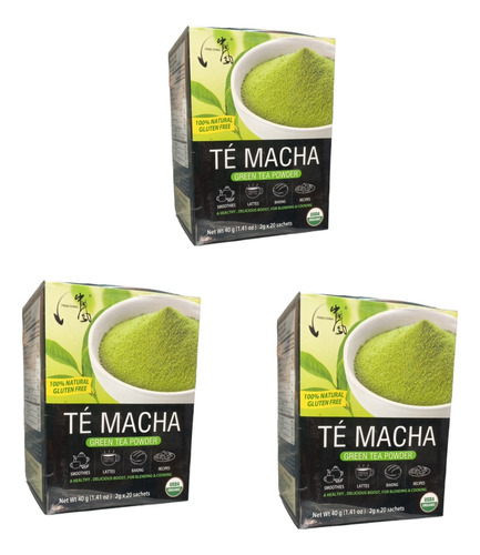 3 Cajas De Te Matcha Organico Sin Gluten 20 Sachet C/u