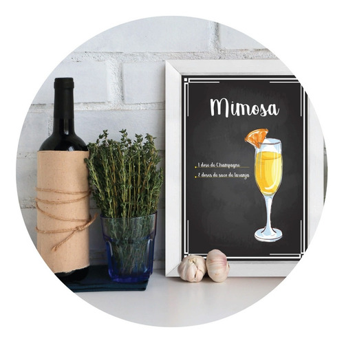 Quadro Decorativo Bebida Mimosa 22x32cm Moldura Branca