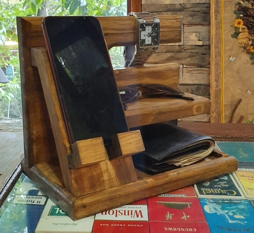 Organizador Celular Billetera Reloj, En Madera