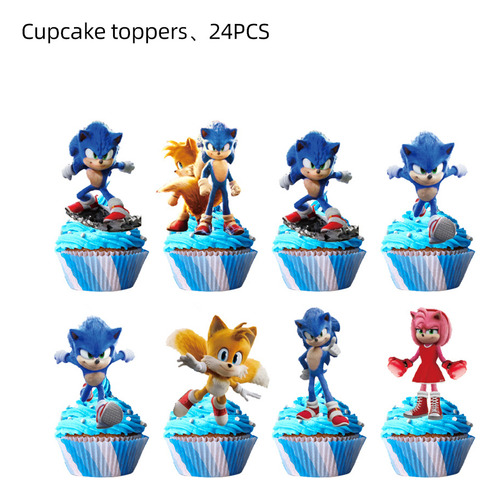 Sonic Cake Topper Feliz Cumpleaños 25 Pcs