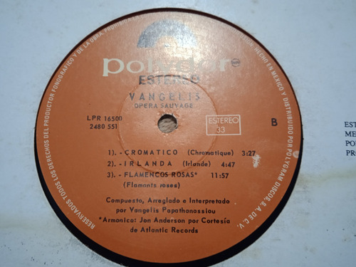 Lp Vangelis Opera Sauvage En Formato Acetato,long Play