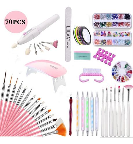 70 Kit Gelish Uñas Básico, Lámpara Uv, Broca De Uñas, Pincel