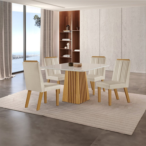 Conjunto De Jantar Mesa Áustria 0,90x0,90 Tampo Ed