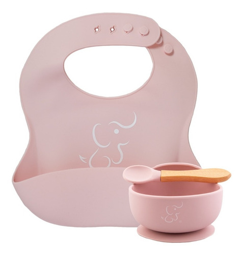 Set Papubaby De Babero, Bowl Y Cuchara De Silicón Para Bebés Color Rosa pastel