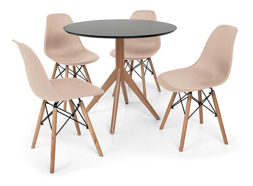 Kit Mesa De Jantar Maitê 80cm Preta Com 4 Cadeiras Eiffel Cor Nude