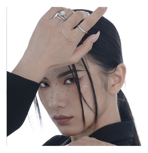 Doble Anillo Con Cadena Perla 8mm Plata S925 Moda Mujer