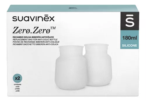 Suavinex Biberon ZERO Anticólico Silicona Set 180 ml+Recambio Bolsa+Tetina  Flujo Adaptable