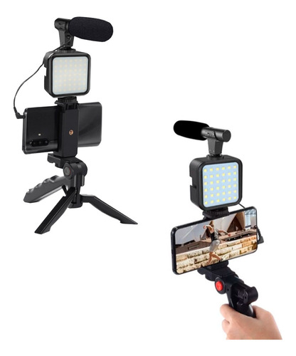 Kit Streaming Vlogs Luz Led Video Micrófono Mini Tripode Tik