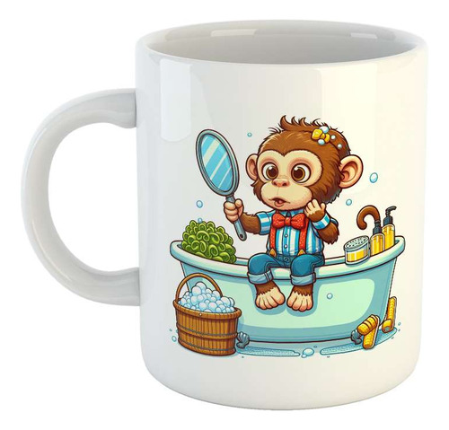 Taza Ceramica Mono Bebe En El Baño Con Tiradores Ducha