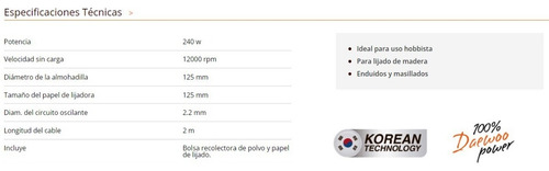 Lijadora Roto Orbital Daewoo Daos230 Negra Y Gris 60hz 240w Negro/gris 60 Hz