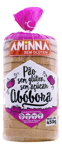 Pão Abóbora Sem Glúten Zero Açúcar Aminna Pacote 450g