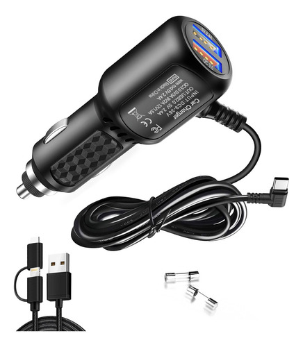 Cargador De Cámara Usb C, Cargador De Coche Usb Tipo C, Cable De Carga Rápida De Vehículo Usb De Doble Puerto, Adecuado Para Redtiger, Vantrue, Viofo, Wolfbox, Azdome, Pelsee, Cobra, Etc. Dashcam 6.5