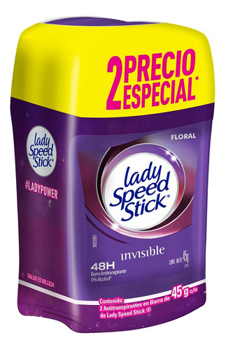 Lady Speed Stick Invisible Floral Barra 45 G X 2 Econopack