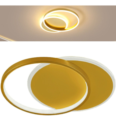 Lustre Plafon Led Sobrepor Moderno Luz Indireta Redondo 24cm Cor Dourado