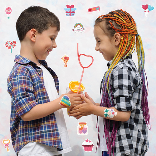 Juego De Pegatinas, Pajitas Y Tarjetas De San Valentín Para