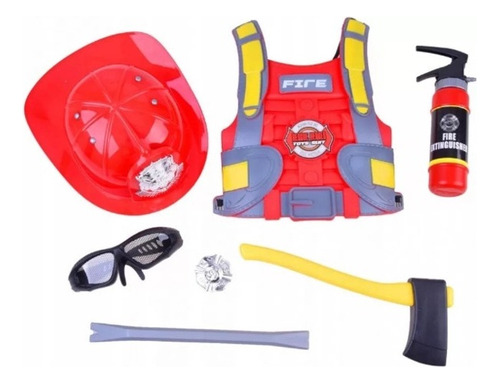 Kit Bombero Casco C/ Chaleco Y Accesorios Ik0276