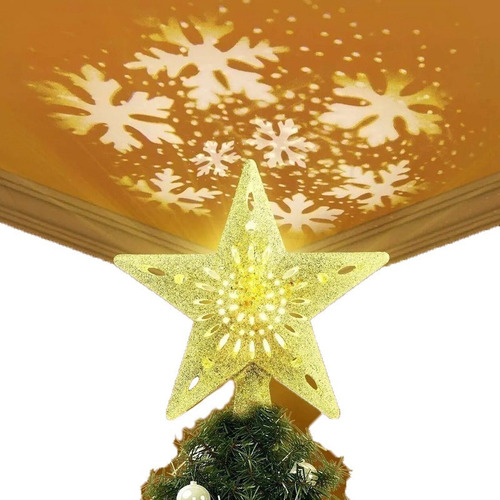 Árbol De Navidad Topper Estrella Con Proyector Led Luz Plata