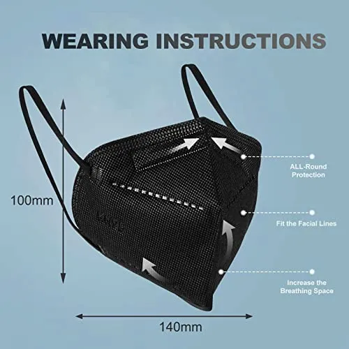 Kids Kn95 Mask 25 Pack ,black Kn95 Mask 5-layer With Ad...
