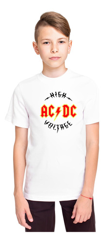 Polera Banda Rock Acdc Alto Voltaje 100% Algodon Niñas Niños