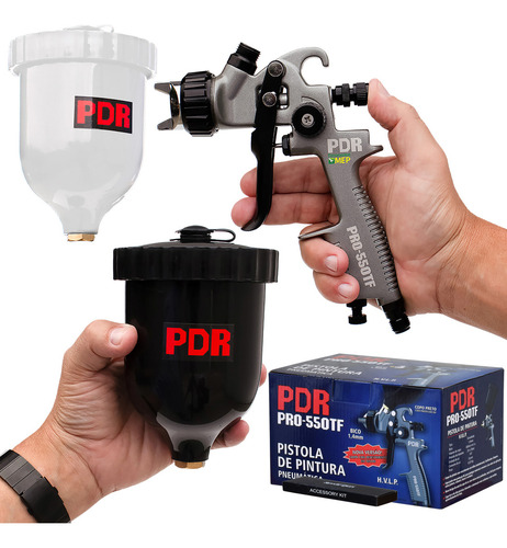 Pistola Pintura Bico 1.4mm Automotiva + Caneca Preta Extra Cor Cinza