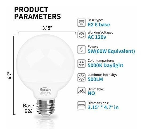 G25 Globe Led Bulbs 5000k Daylight Vanity Light Bulb