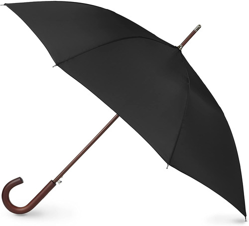  Auto Open Wooden Handle J Stick Umbrella, Black