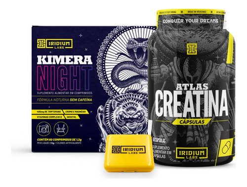 Kit Kimera Night + Creatina Atlas Cáps + Porta Cápsulas Sabor Sem Sabor